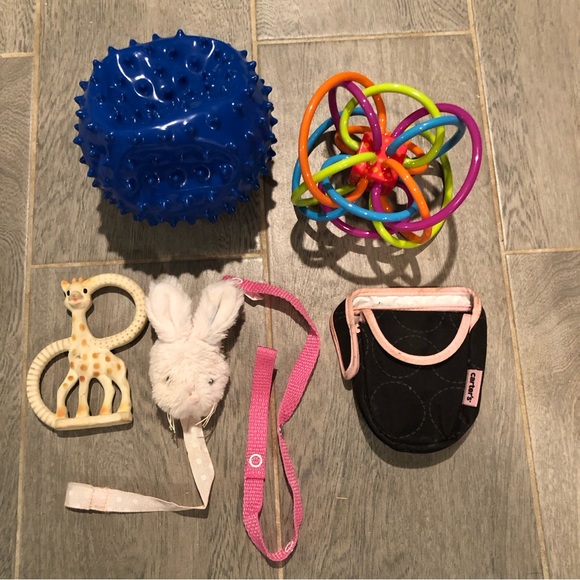 Baby teething and toy bundle with sophie teether, sensory ball and more - Picture 1 of 7